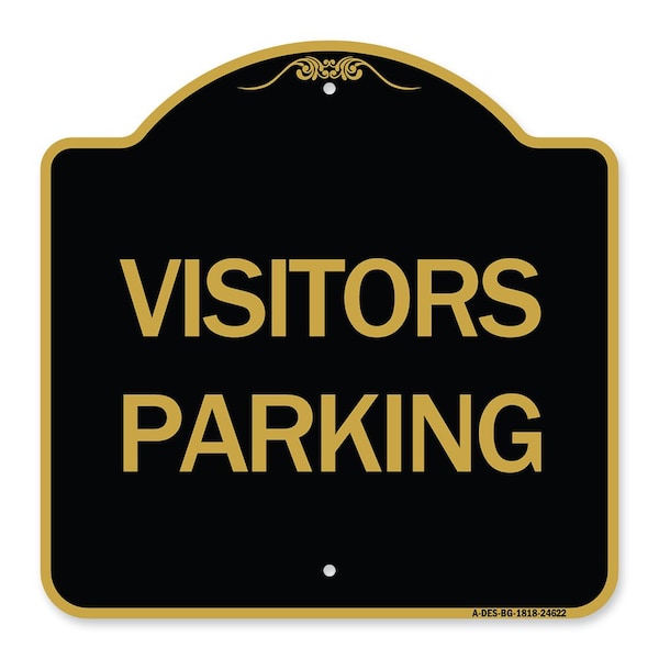 Parking Lot Sign Visitors Parking, Black & Gold Aluminum Sign, 18" x 18", BG-1818-24622
